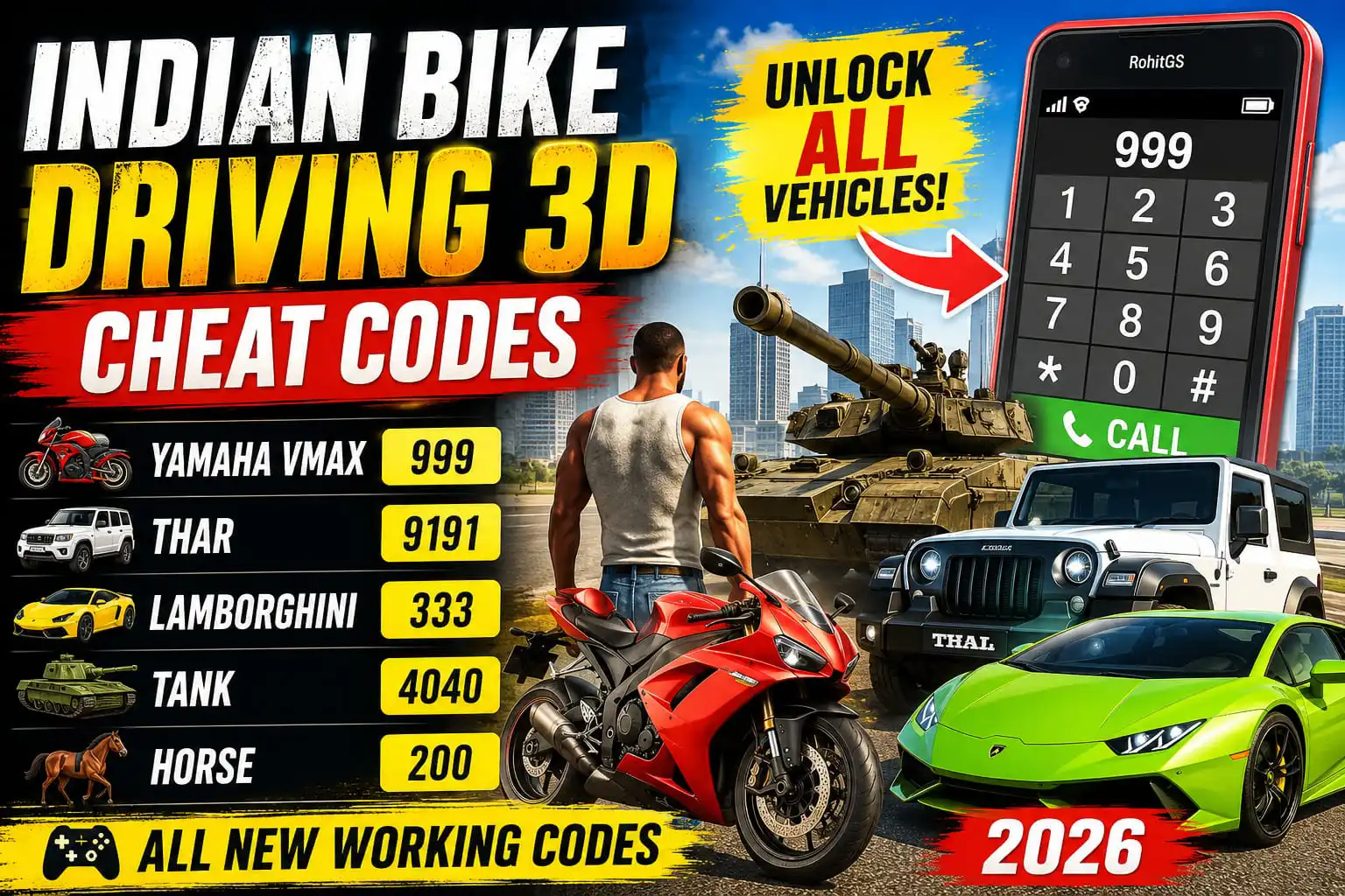Indian Bike Driving 3D Cheat Codes (2026)